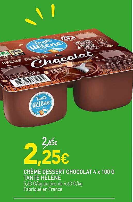 crème dessert chocolat 4 x 100 g tante hélène