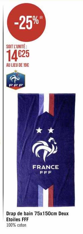 drap de bain 75 x 150 cm deux étoiles fff