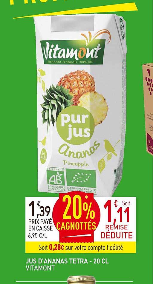 jus d'ananas tetra vitamont - 20cl