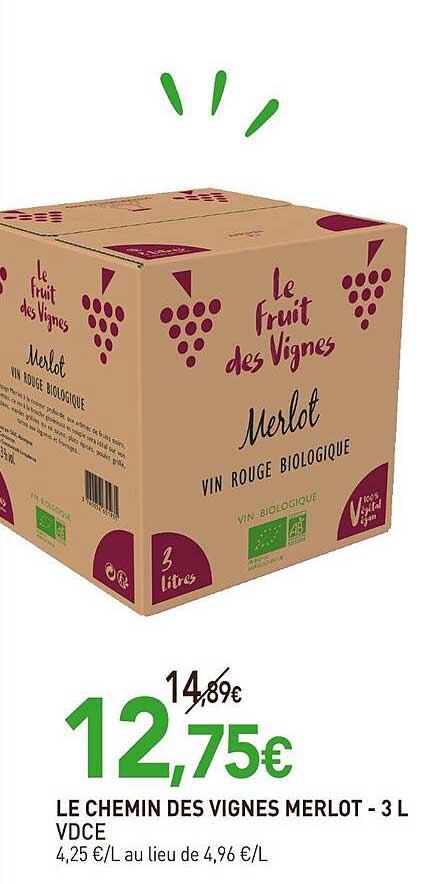 le chemin des vignes merlot vdce - 3l