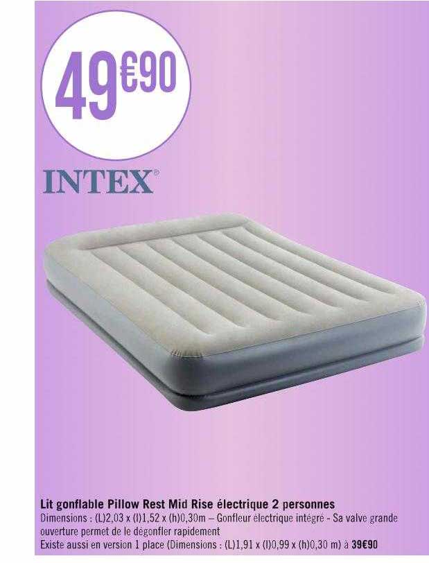 lit gonflable pillow rest mid rise électrique 2 personnes intex