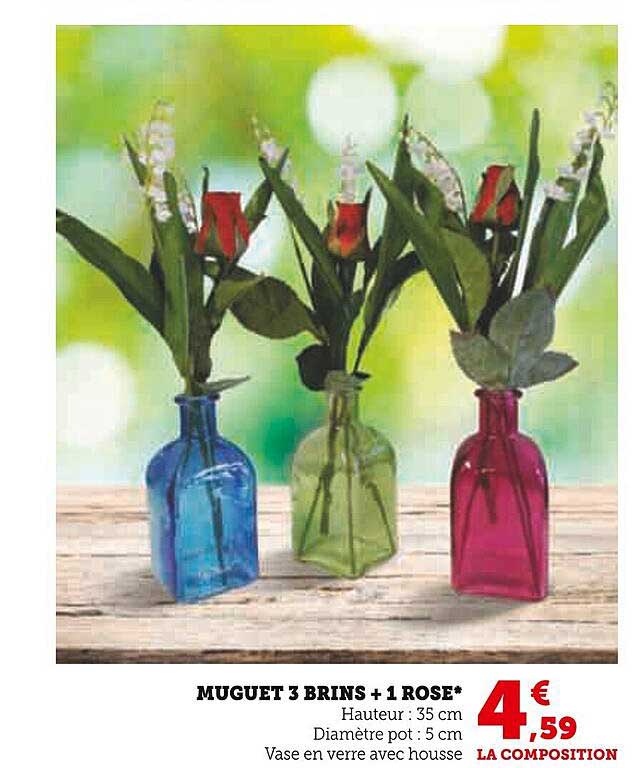 muguet 3 brins + 1 rose
