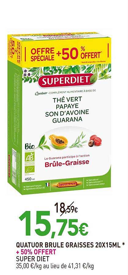 quatuor brule graisse 20 x 15ml + 50% offert super diet