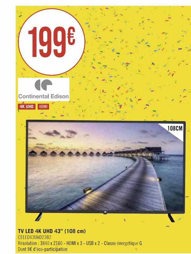 Tv Led 4k Uhd 43" (108 Cm) Continental Edison