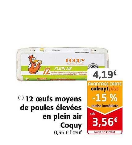 12 œufs moyens de poules élevées en plein air coquy