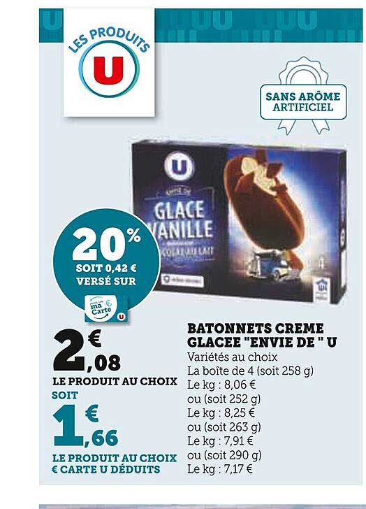 Bâtonnets Crème Glacée "envie De" U