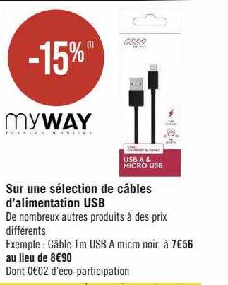 câbles d'alimentation usb myway