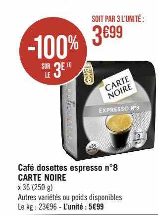 café dosettes espresso n°8 carte noire