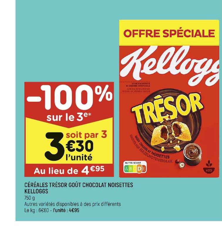 Céréales Trésor Goût Chocolat Noisettes Kelloggs