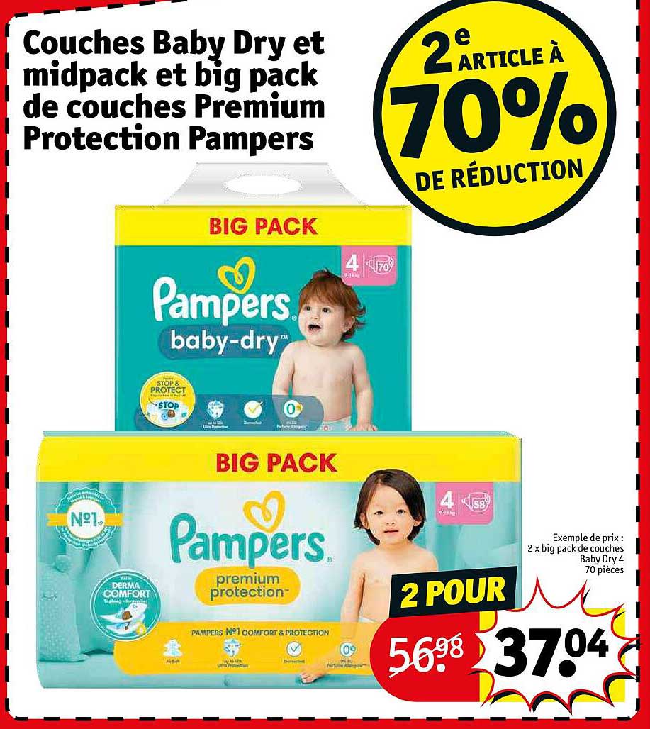 couches baby dry et midpack et big pack de couches premium protection pampers