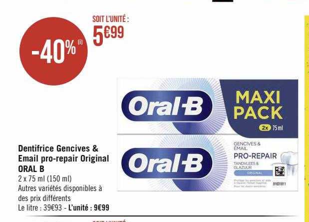 dentifrice gencives & émail pro-repair original oral b