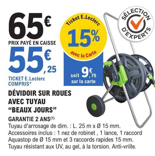 dévidoir sur roues avec tuyau "beaux jours"