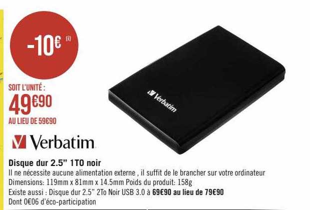 disque dur 2.5" 1to noir verbatim