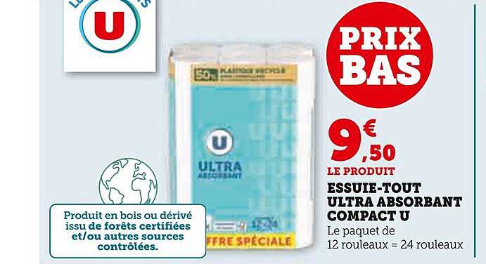 essuie-tout ultra absorbant compact u