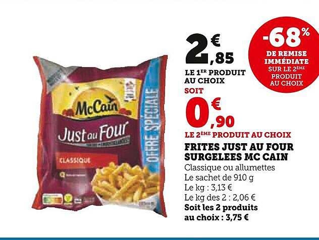 frites just au four surgelées mc cain