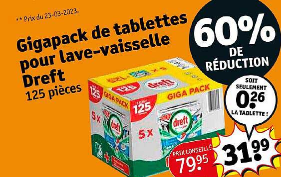 gigapack de tablettes pour lave-vaisselle dreft