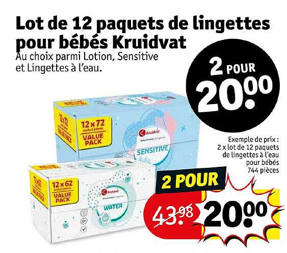 lot de 12 paquets de lingettes pour bébés kruidvat
