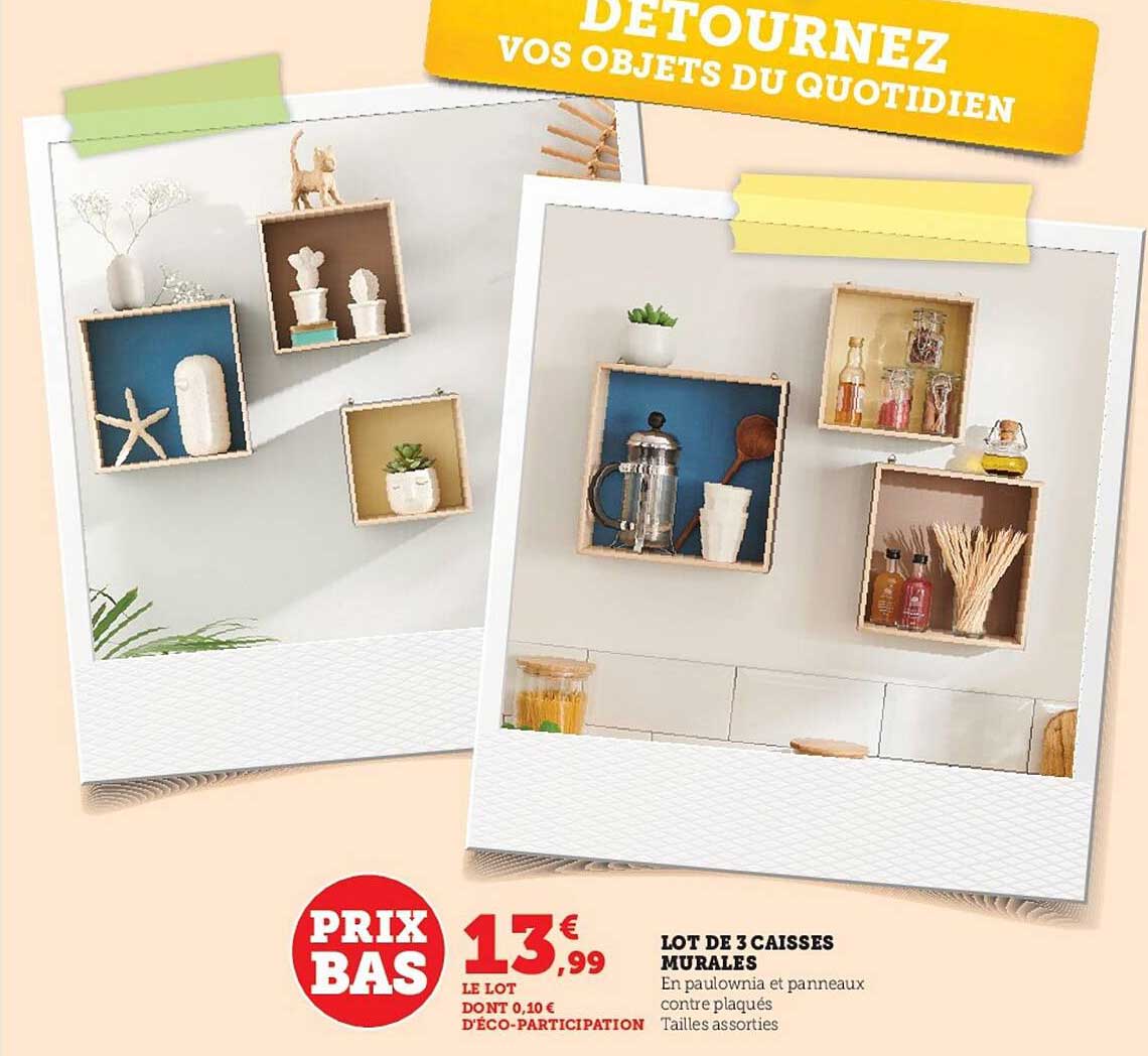 lot de 3 caisses murales