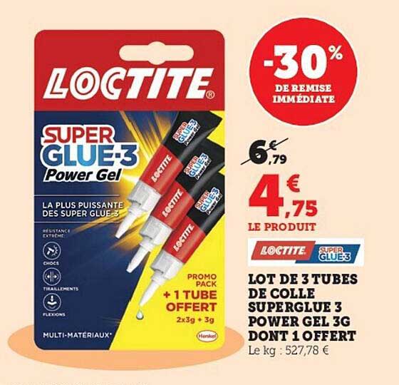 lot de 3 tubes de colle superglue 3 power gel 3g dont 1 offert