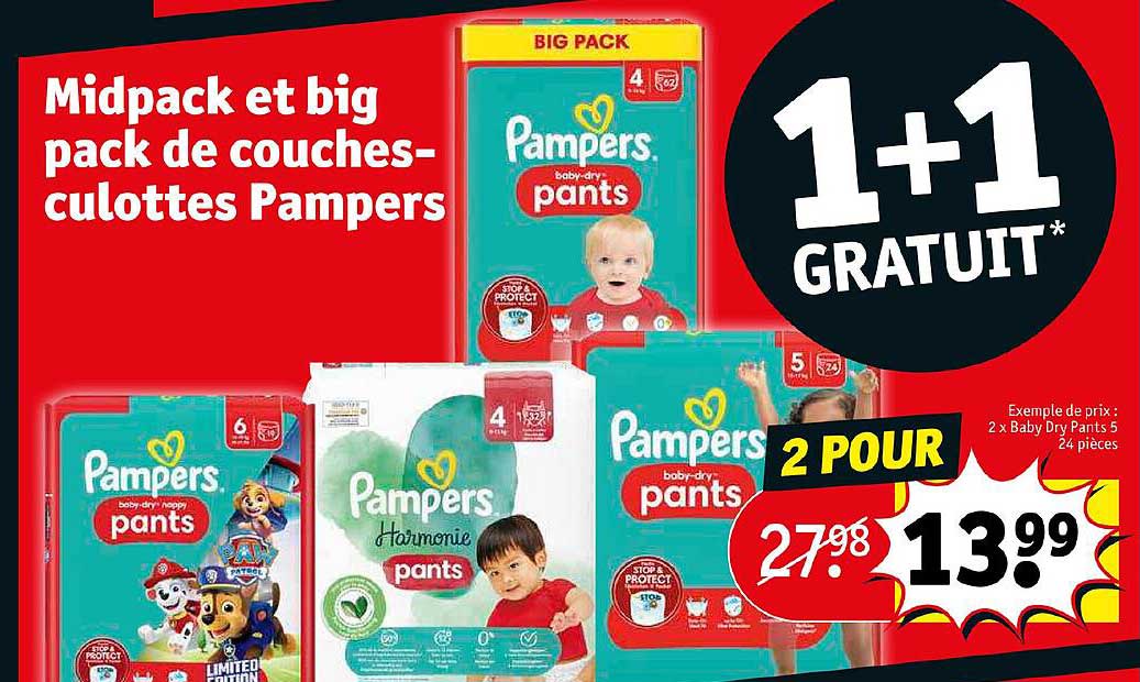 midpack et big pack de couches-culottes pampers