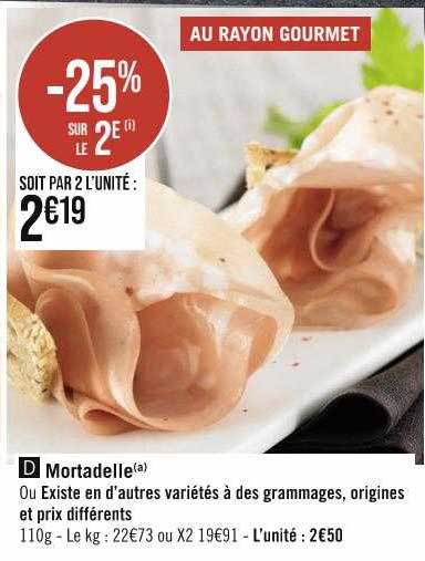 mortadelle ou existe en d'autres variétés à des grammages, origines et prix différents