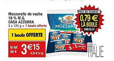 mozzarella de vache 18% m.g. casa azzurra