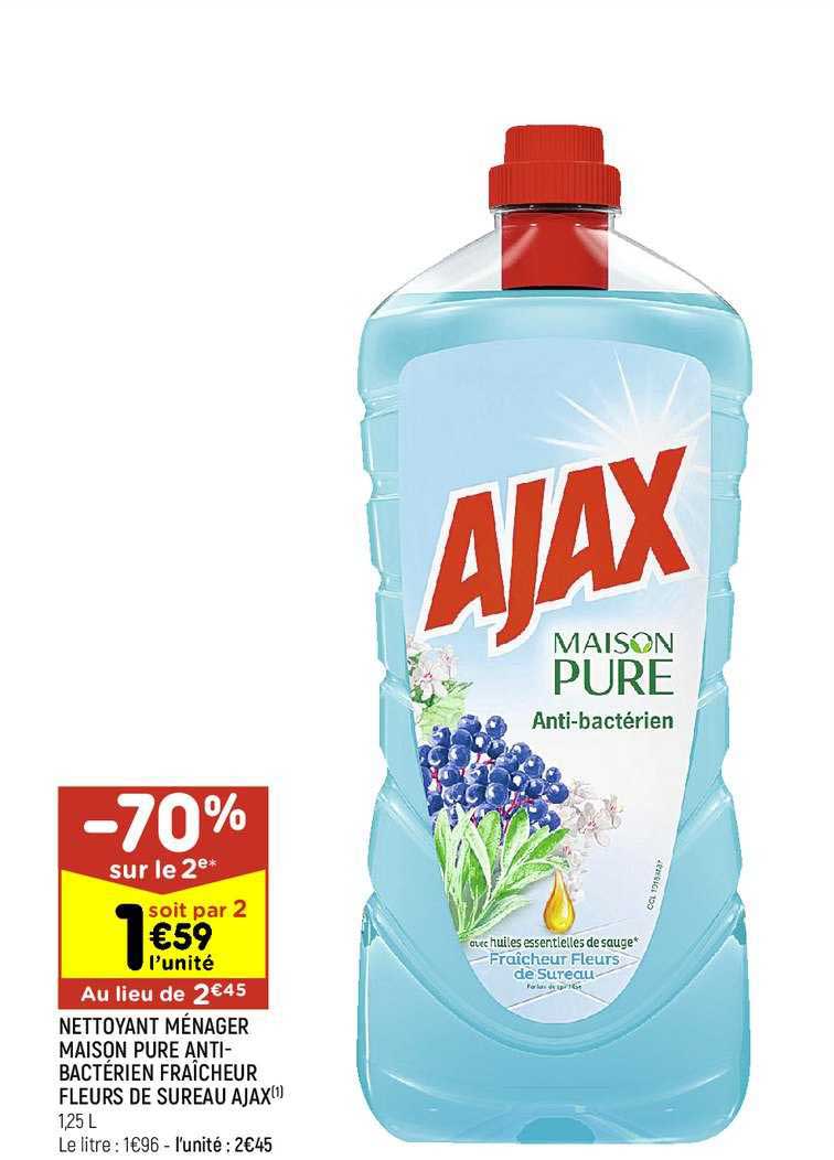 nettoyant ménager maison pure antibactérien fraîcheur fleurs de sureau ajax