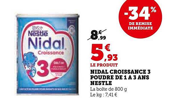 nidal croissance 3 poudre de 1 à 3 ans nestlé