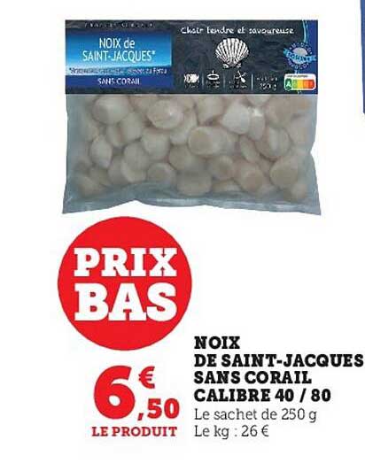 noix de saint-jacques sans corail calibre 40 - 80