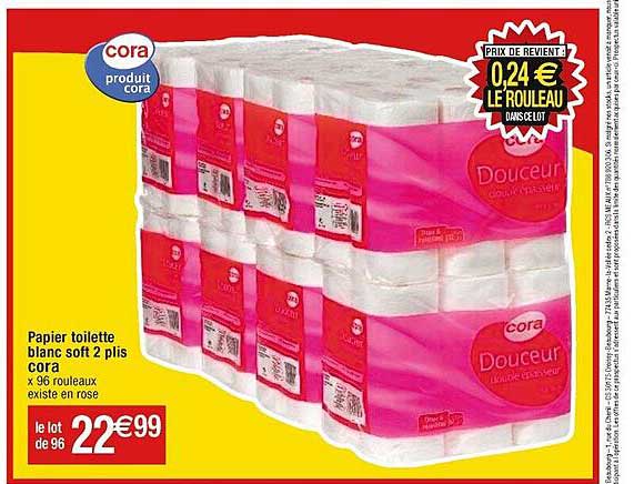 papier toilette blanc soft 2 plis cora