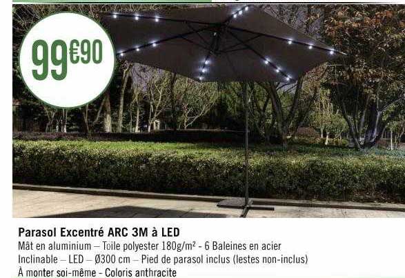 parasol excentré arc 3m à led