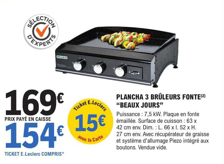 plancha 3 brûleurs fonte "beaux jours"