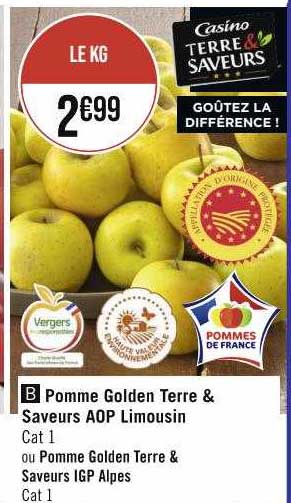 pomme golden terre & saveurs aop limousin ou pomme golden terre & saveurs igp alpes