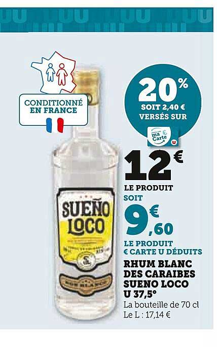 rhum blanc des caraïbes sueno loco u 37,5°