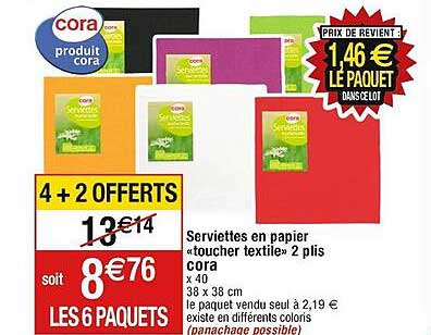 serviettes en papier «toucher textile» 2 plis cora