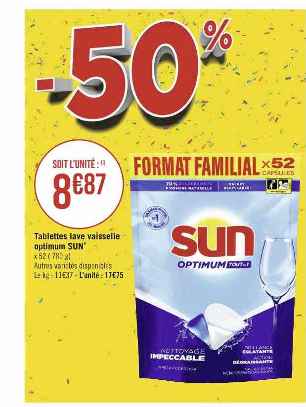 tablettes lave vaisselle optimum sun