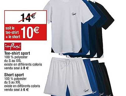 tee-shirt sport influx, short sport influx