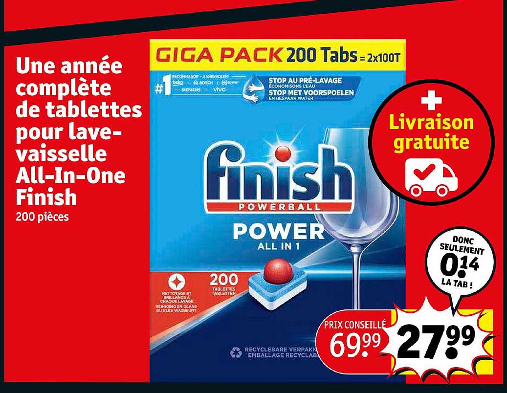 une année complète de tablettes pour lave-vaisselle all-in-one finish