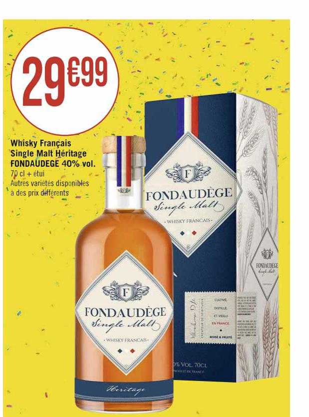 whisky français single malt héritage fondaudege 40% vol.