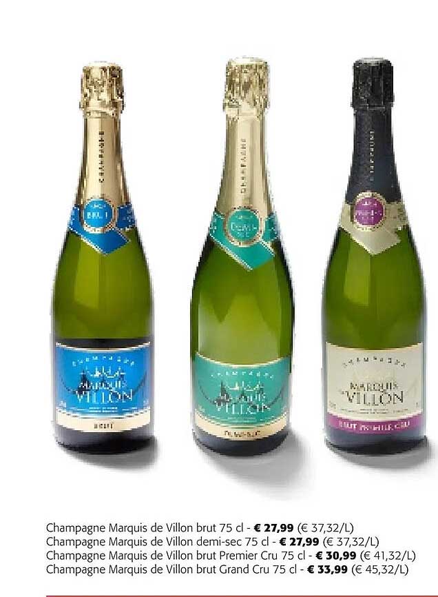 champagne marquis de villon brut, champagne marquis de villon demi-sec, champagne marquis de villon brut premier cru, champagne marquis de villon brut grand cru