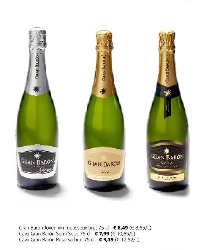 gran barón joven vin mousseux brut, cava gran barón semi seco, cava gran barón reserva brut