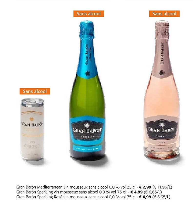 gran baron mediterranean vin mousseux sans alcool 0,0% vol, gran baron sparkling vin mousseux sans alcool 0,0% vol, gran baron sparkling rosé vin mousseux sans alcool 0,0% vol