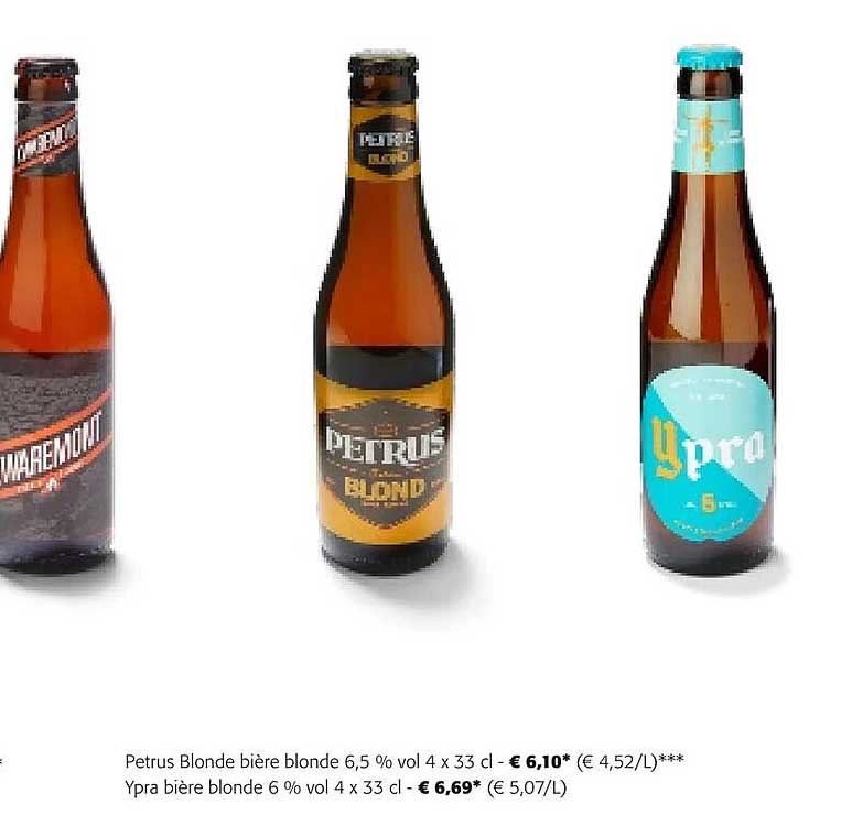 Petrus Blonde Bière Blonde 6,5% Vol, Ypra Bière Blonde 6% Vol