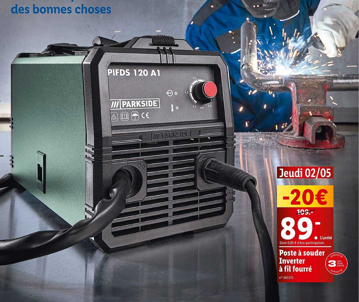 poste à souder inverter à fil fourré parkside