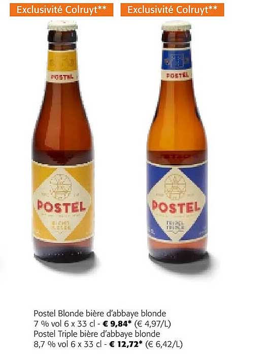 Postel Blonde Bière D'abbaye Blonde 7% Vol, Postel Triple Bière D'abbaye Blonde 8,7% Vol