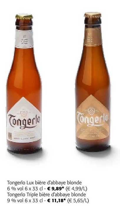 tongerlo lux bière d'abbaye blone 6% vol, tongerlo triple bière d'abbaye blonde 9% vol