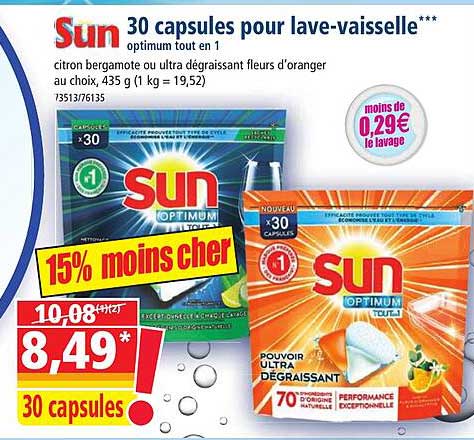 30 capsules pour lave-vaisselle sun