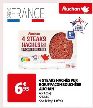 4 steaks hachés pur bœuf façon bouchère auchan