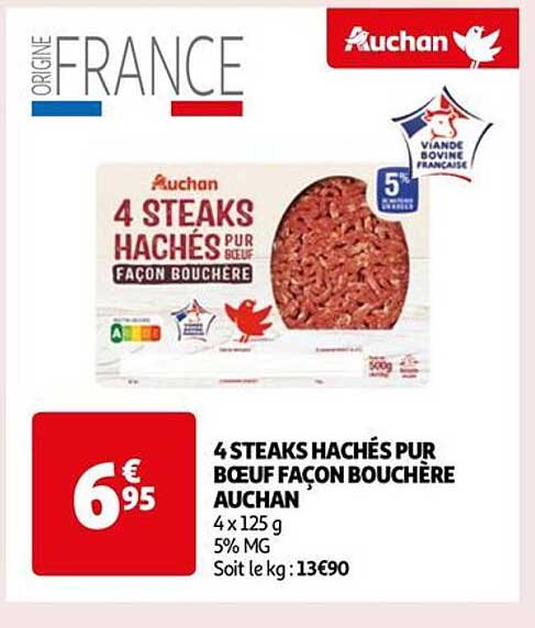 4 steaks hachés pur bœuf façon bouchère auchan