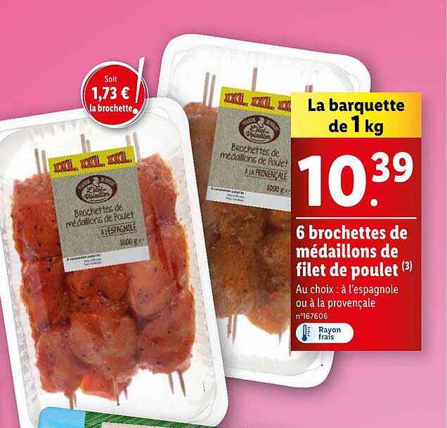 6 Brochettes De Médaillons De Filet De Poulet
